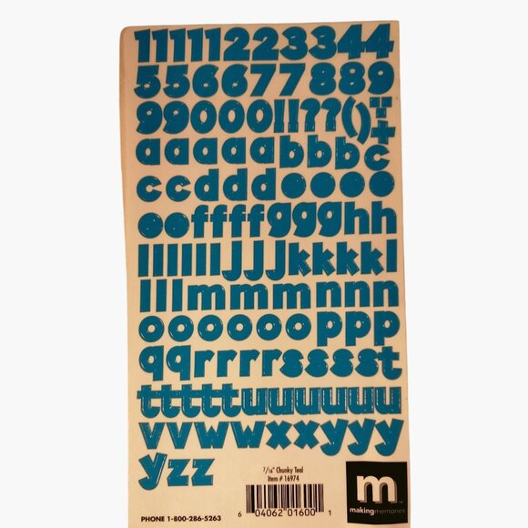 Chunky Teal Alphabet Numbers Sticker Sheet Making Memories 16974 - Picture 4 of 6